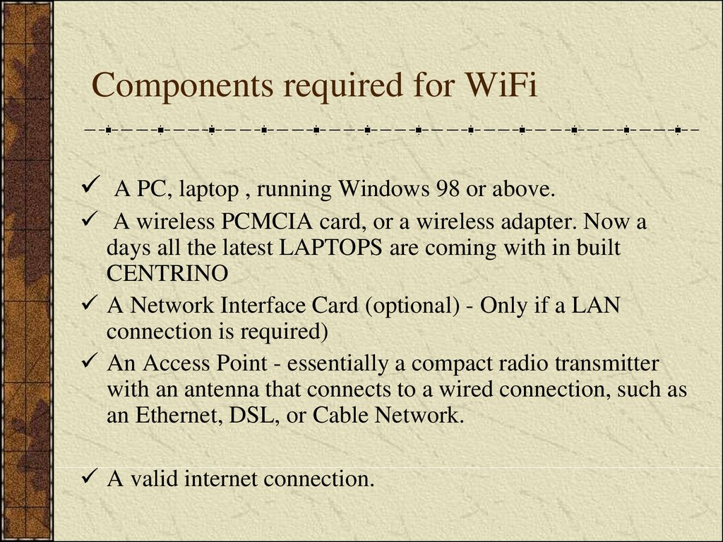 Components required for WiFi