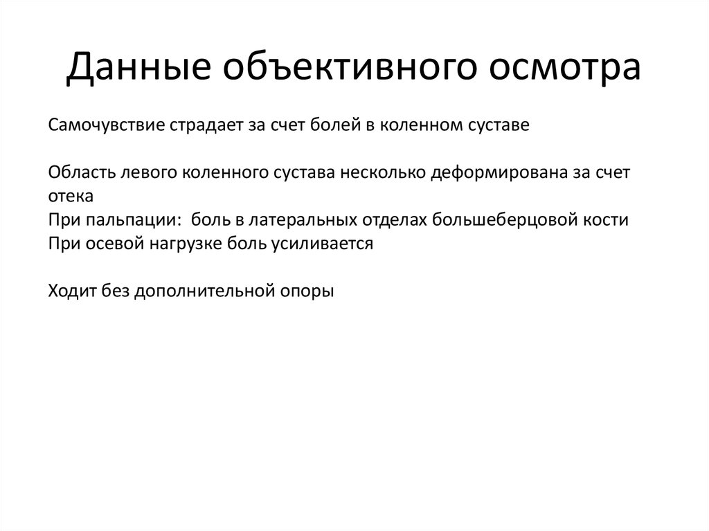 Данные объективного осмотра