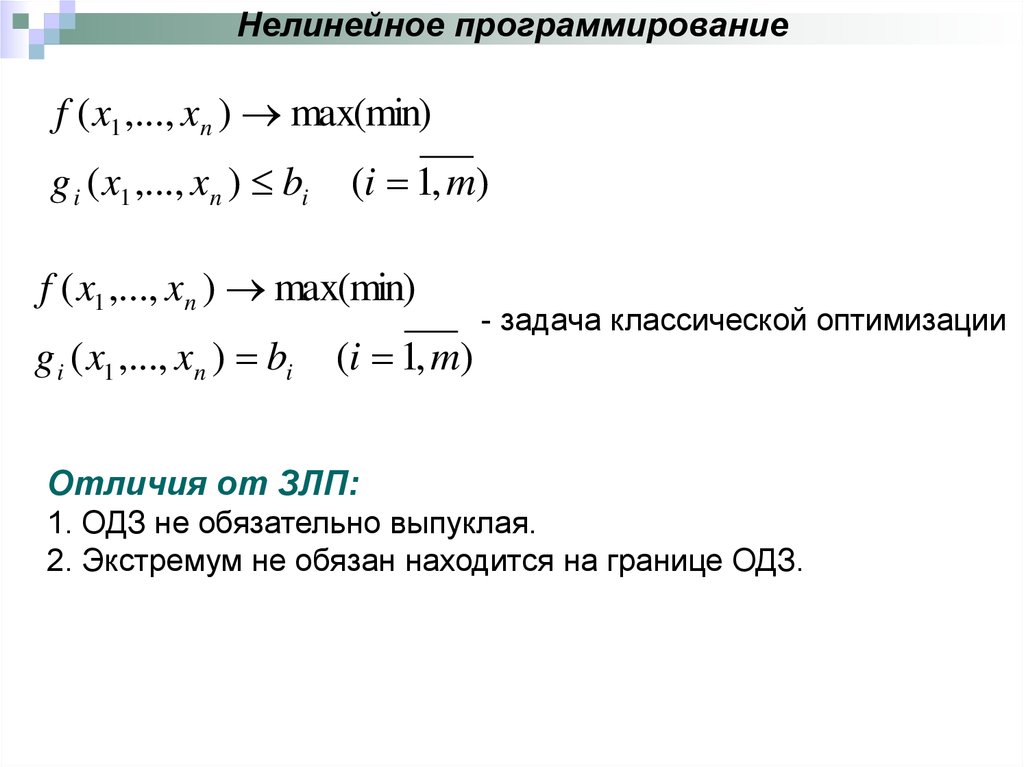 В задаче нелинейного программирования оптимальный план может находиться