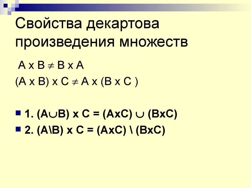 Декартово произведение множеств. Свойства декартова произведения. Свойства прямого произведения множеств. Декртово призведение множества.