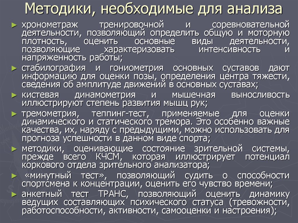 Методики, необходимые для анализа