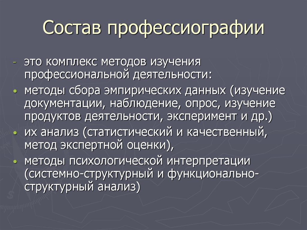 Состав профессиографии