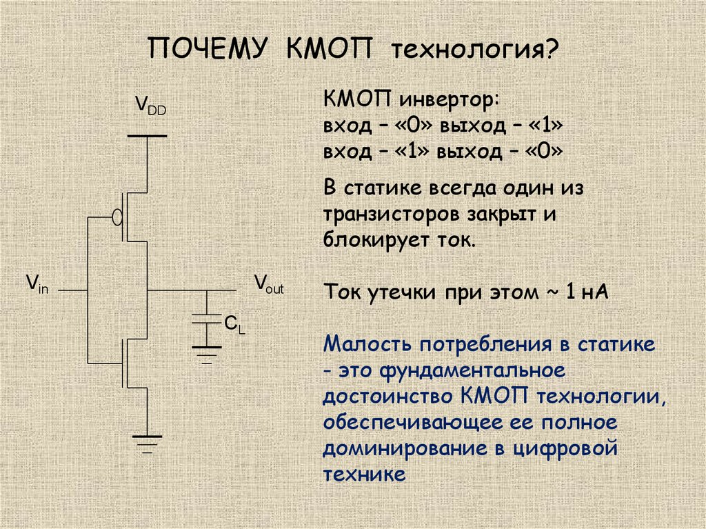 Технологии транзисторов. КМОП логика на полевых транзисторах. Комплементарные МОП транзисторы. КМОП логические элементы на комплементарных ключах. Инвертор на КМОП транзисторах.