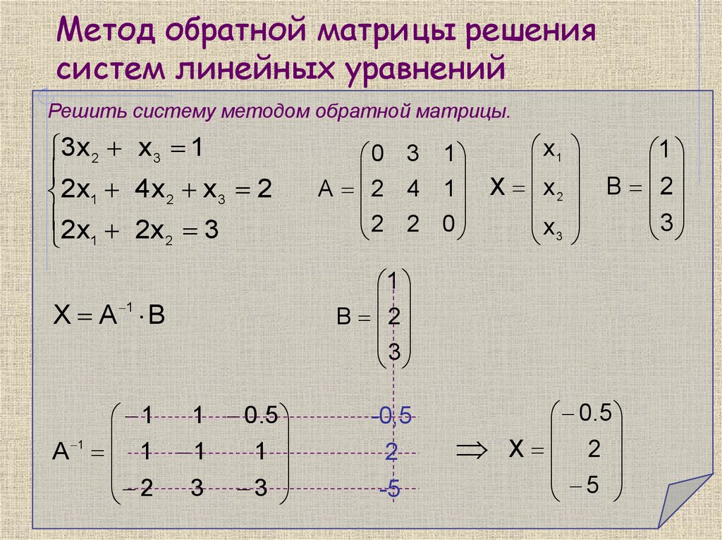 Матричное уравнение обратная матрица. Метод решения систем уравнений через обратную матрицу. Система линейных уравнений матрицы методы. Решение системного уравнения методом матрицы. Решение системы двух уравнений методом матрицы.