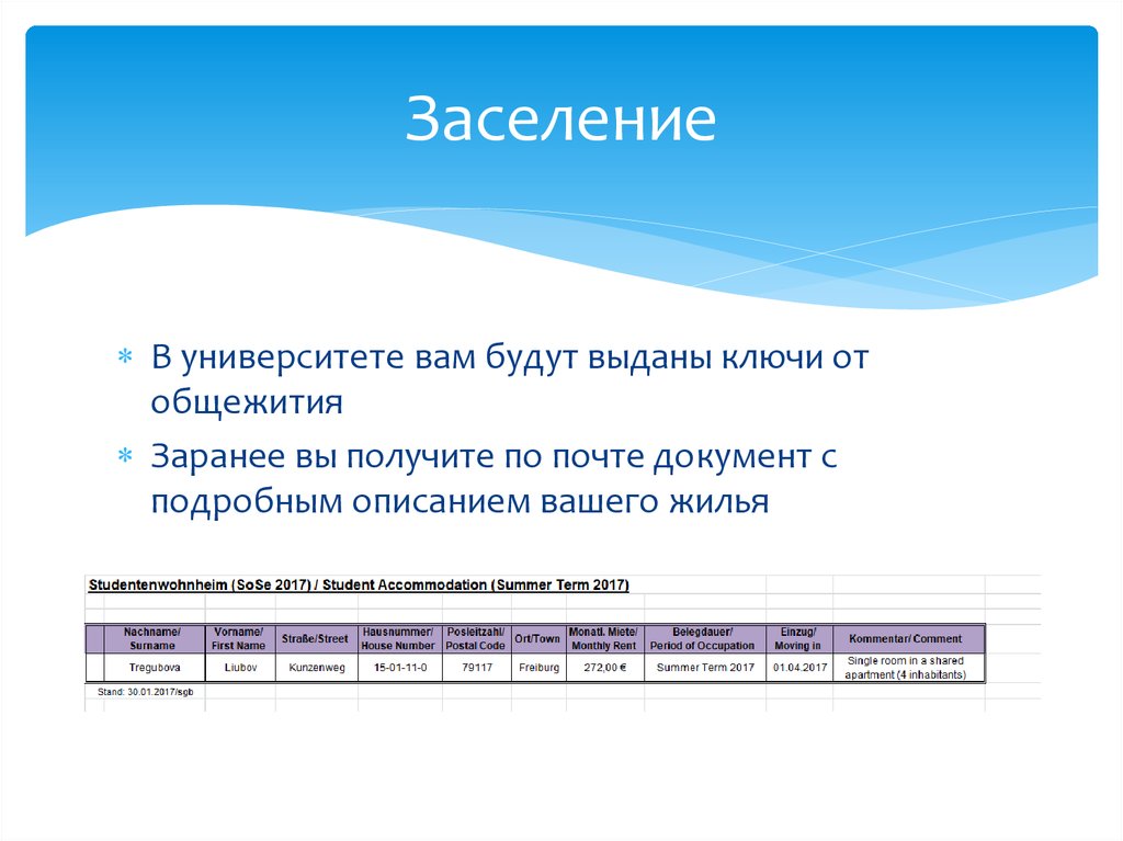 Ваше описание. Презентация Freiburg. Правила заселения вуз.