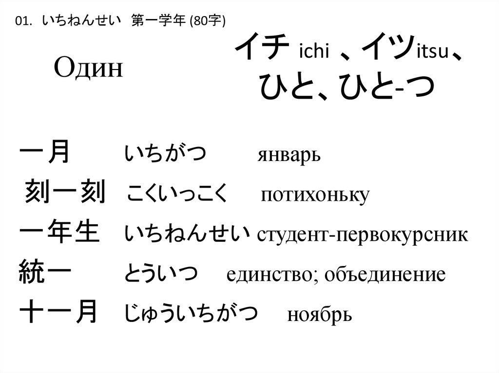 イチ ichi 、イツitsu、 ひと、ひと-つ