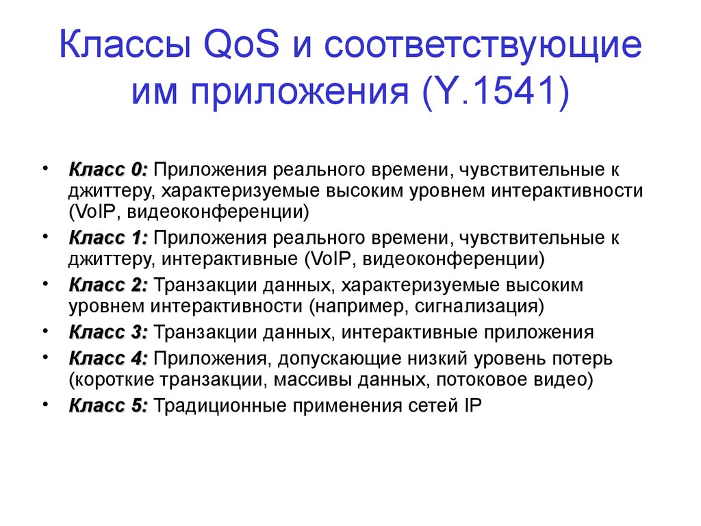 Классы QoS и соответствующие им приложения (Y.1541)