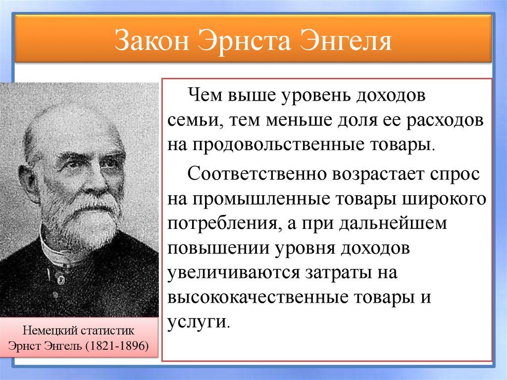 Какова суть закона. Закон Эрнста Энгеля. Сущность закона Энгеля. Эрнст Энгель (1821-- 1896. Закон Энгеля экономика.