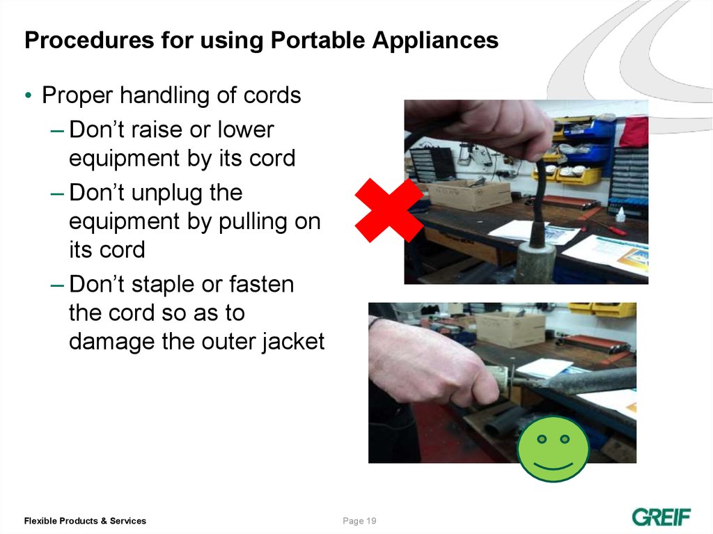 Procedures for using Portable Appliances