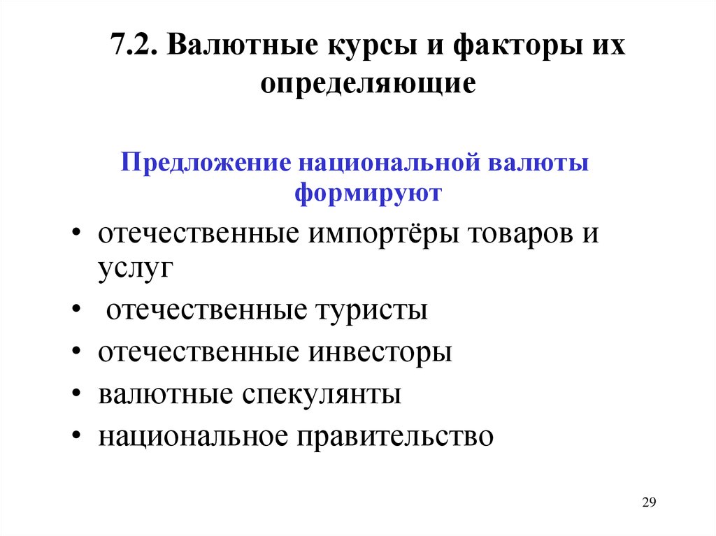 Национальное предложение. Валютные курсы и факторы их определяющие. Предложение национальной валюты соответствует. Факторы предложения национальной валюты. Факторы определяющие валютные курсы спекулянт.