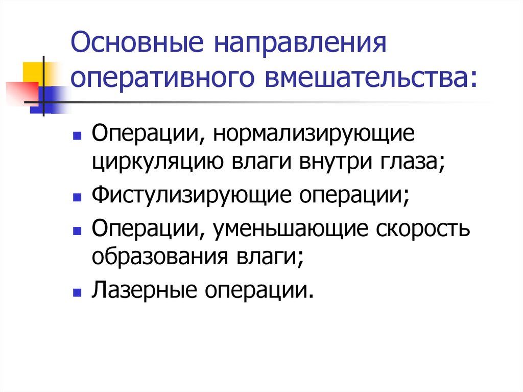 Оперативное направление. Оперативное направление это. Приоритетные направления в офтальмологии. Фистулизирующие операции. Принципы фистулизирующих операций.