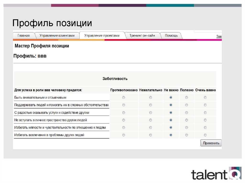 Профиль позиции