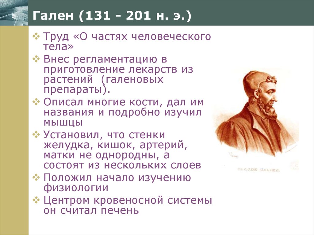 Гален вклад. Научные труды Галена. Гален философ.