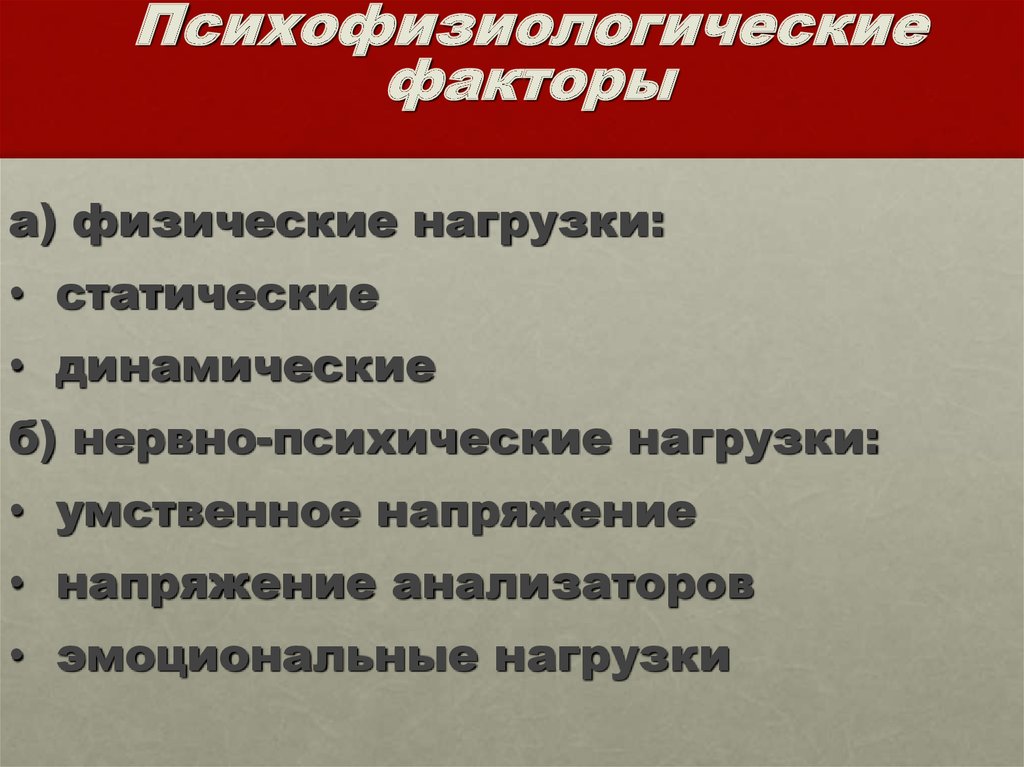 Влияние на здоровье факторов производственной среды. Психофизиологические факторы. Психофизиологические производственные факторы. Психофизиологические факторы производственной среды. Психофизиологические опасности.