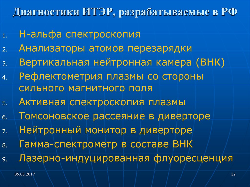 Диагностики ИТЭР, разрабатываемые в РФ