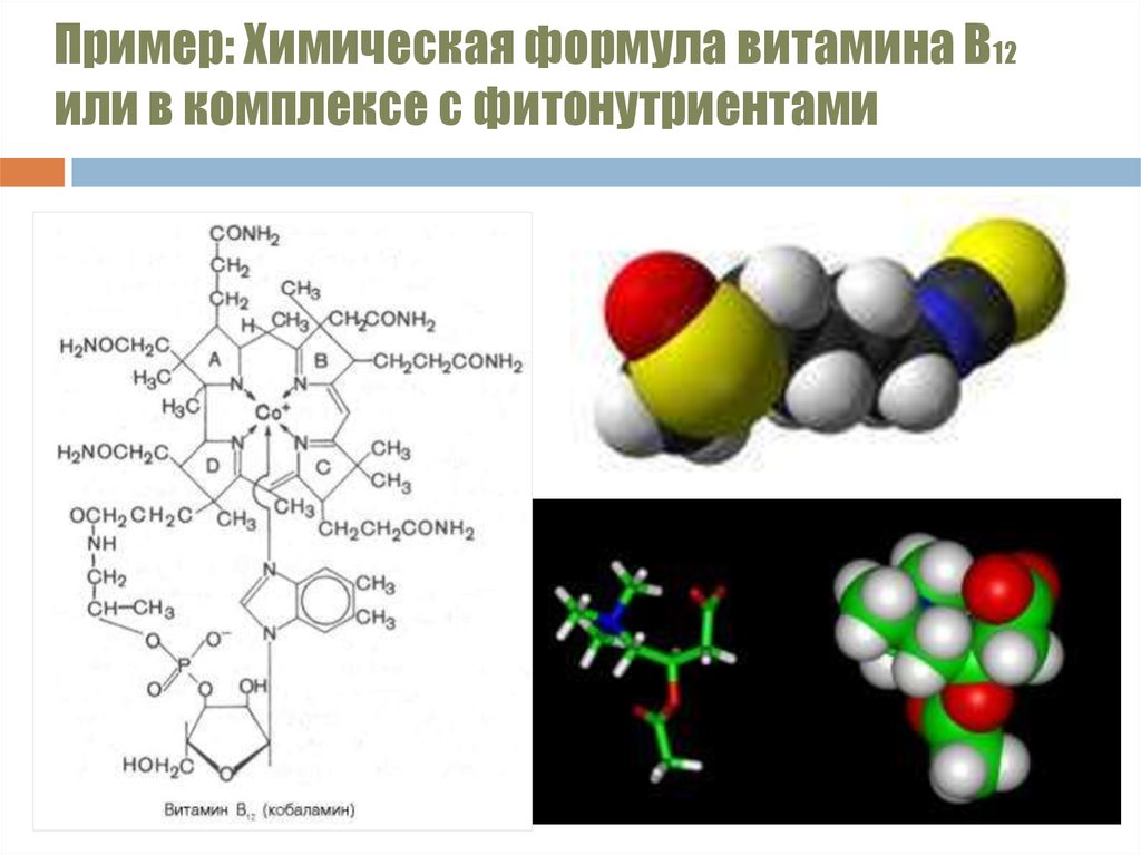 Пример: Химическая формула витамина В12 или в комплексе с фитонутриентами