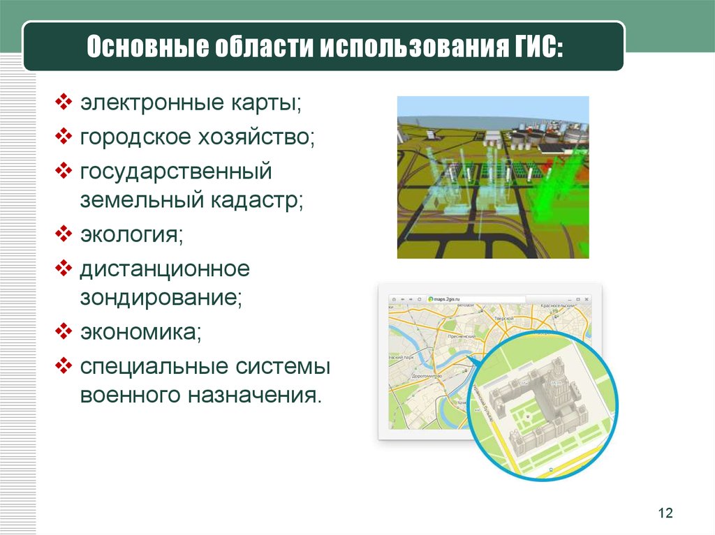 Главная область. ГИС В земельном кадастре. Основные области использования ГИС. Сферы применения ГИС. Основные сферы применения ГИС.