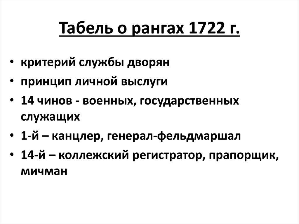 Табель о рангах 1722