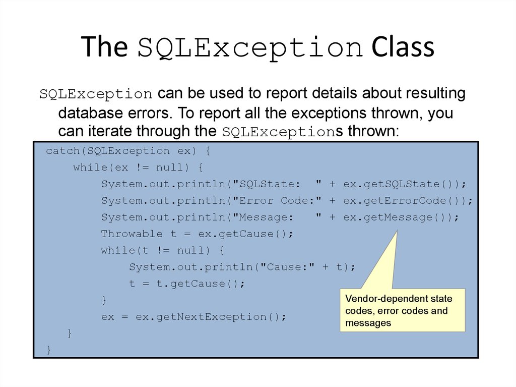 The SQLException Class