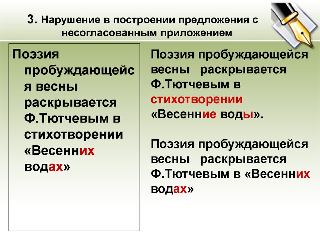 Несогласованное приложение. Предложения с несогласованным приложением. Нарушение в построении предложения с несогласованным предложением. Нарушение в построение с несогласованным предложением. Нарушение в построении с несогласованным приложением.