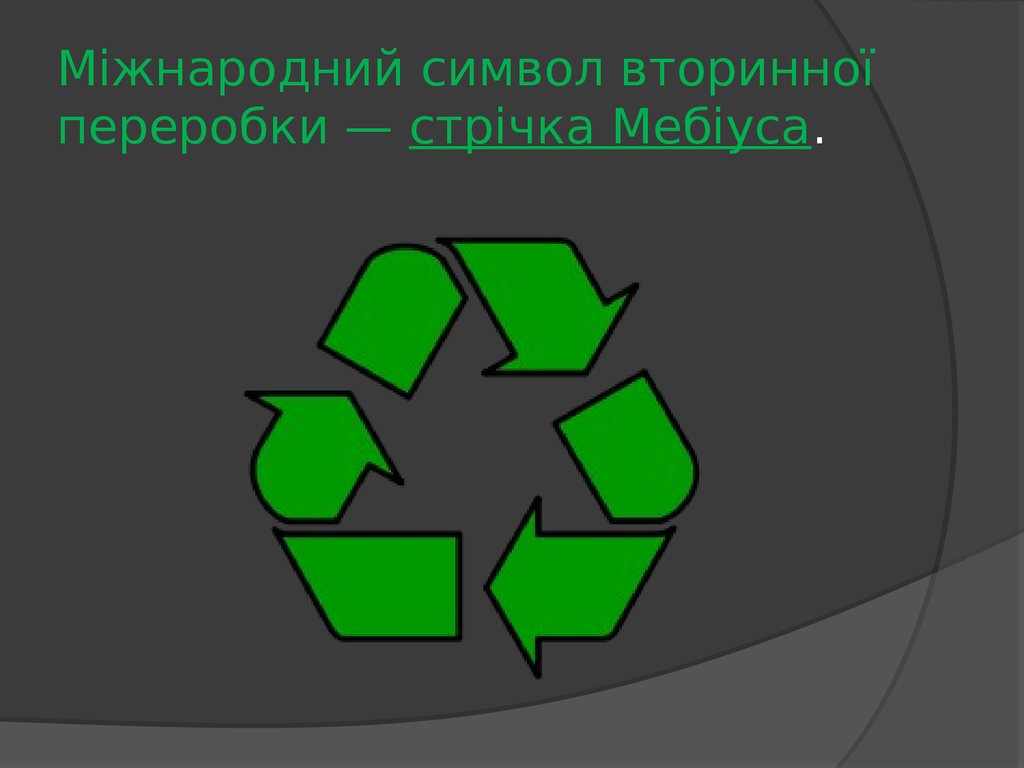 Міжнародний символ вторинної переробки — стрічка Мебіуса.
