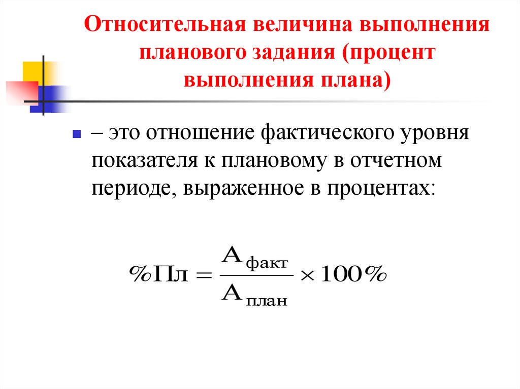 Относительные величины показатели. Формула Относительная величина выполнения плана формула. Относительная величина выполнения планового задания формула. Вычислить процент выполнения плана в процентах. Выполнение плана формула расчета.