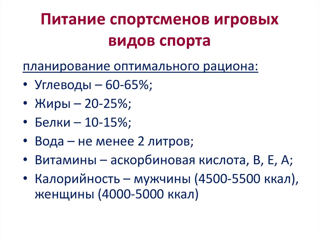 Питание спортсменов презентация по физкультуре