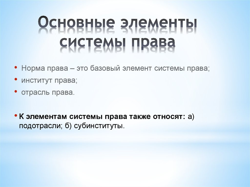 Основные элементы системы права
