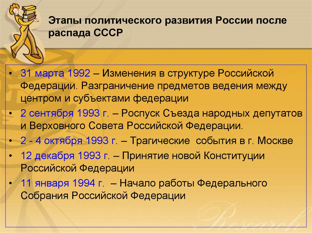 Этапы распада. Этапы политического развития. Становление России после распада СССР. Формирование РФ после распада СССР. Политическое развитие России после распада СССР.