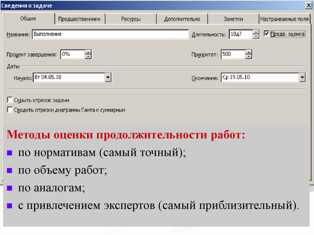 Длительность поля. Метод ППП оценка продолжительности. Как выставить Длительность текста на слайде.