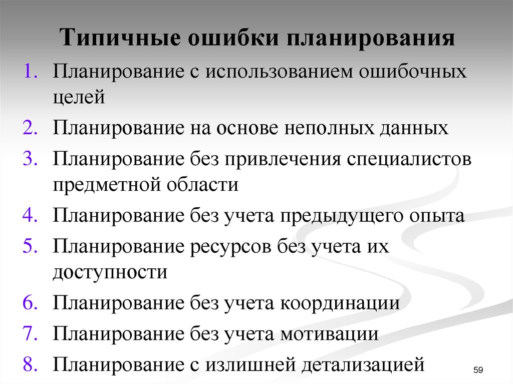 Проблемы планирования. Ошибки планирования деятельности коллектива. Типичные ошибки планирования. Ошибки планирования проекта. Типичные ошибки планирования и их последствия.