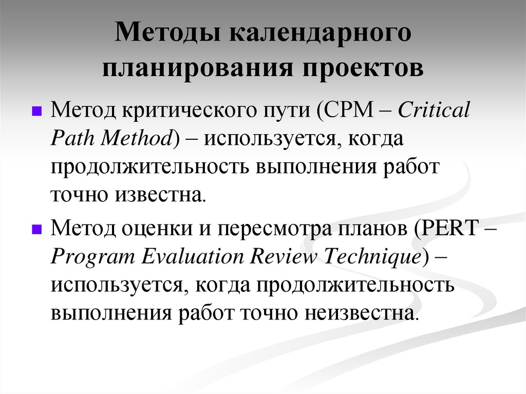 Методы календарного планирования презентация