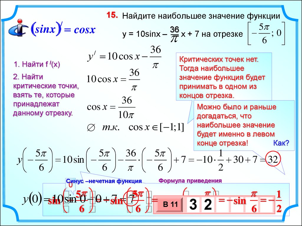 Наибольшее и наименьшее значение функции sin