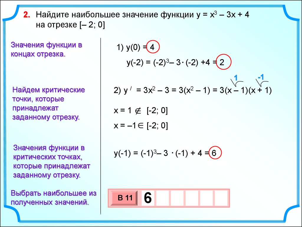 Наибольшее и наименьшее значение функции - презентация онлайн