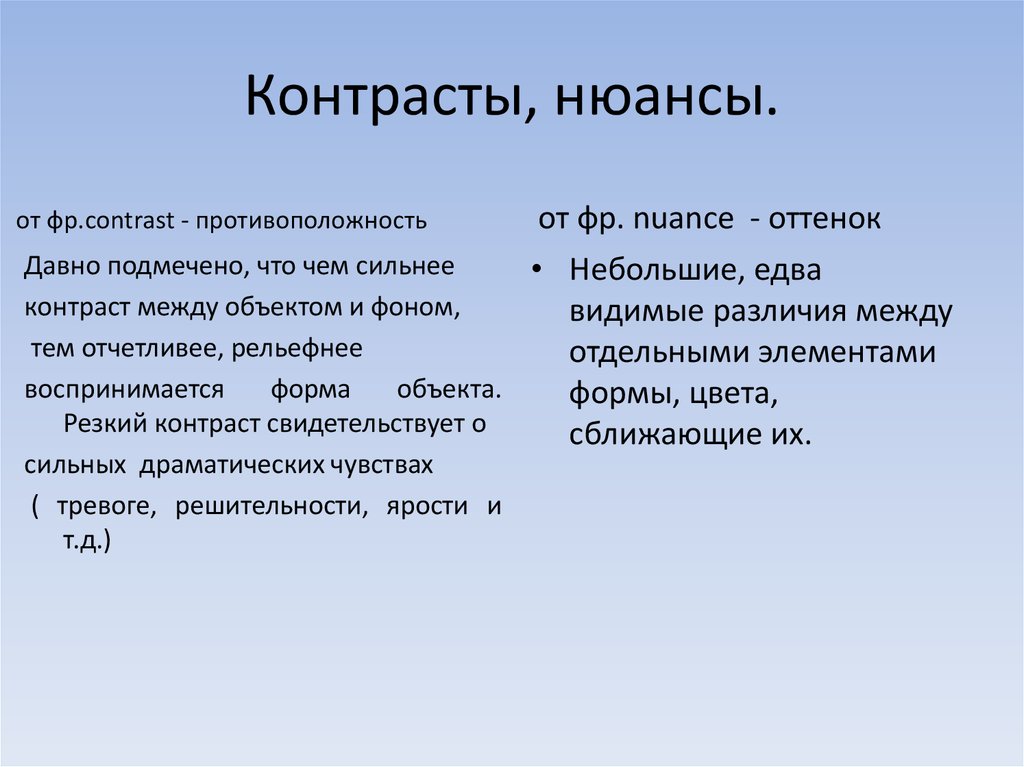 Способность искусства. Контраст между. Контраст объекта с фоном таблица. Контраст противоположности. Нюанс или ньюанс.