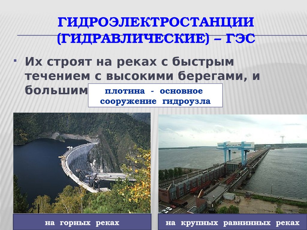 Гидроэлектростанции (гидравлические) – ГЭС