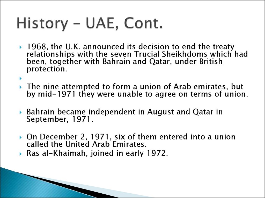 History – UAE, Cont.