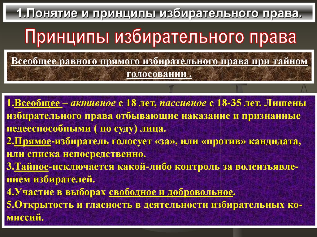 План по теме правовые основы избирательного права в рф