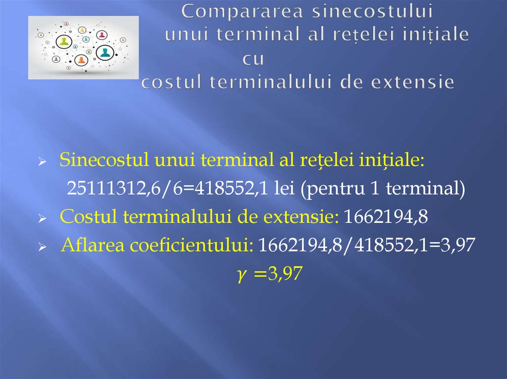 Compararea sinecostului unui terminal al rețelei inițiale cu costul terminalului de extensie