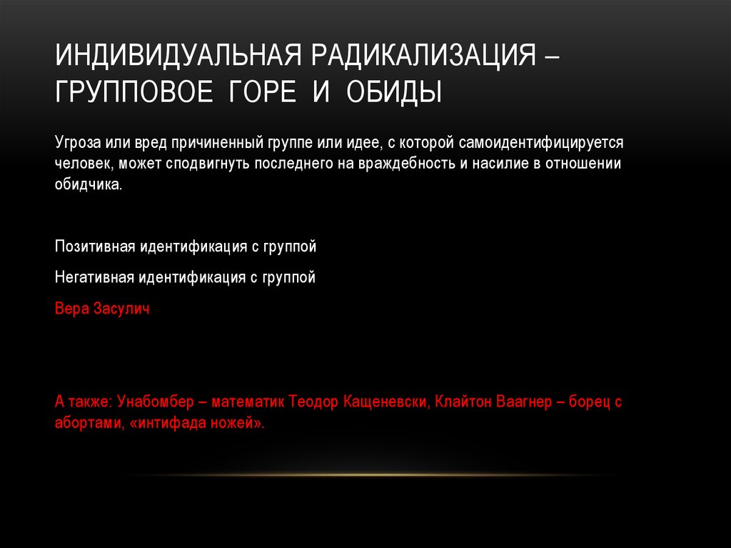 Индивидуальная радикализация – групповое горе и обиды