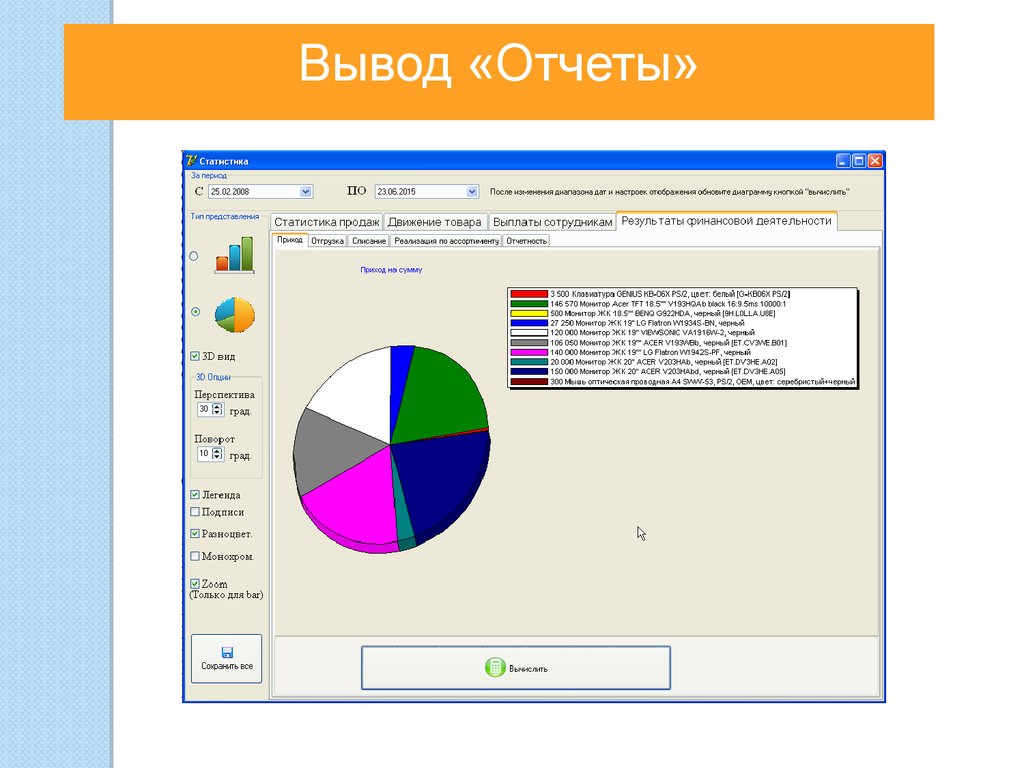 Аис пк. АИС статистика. Движение продажи. Вывод для отчета по опросу информатике.