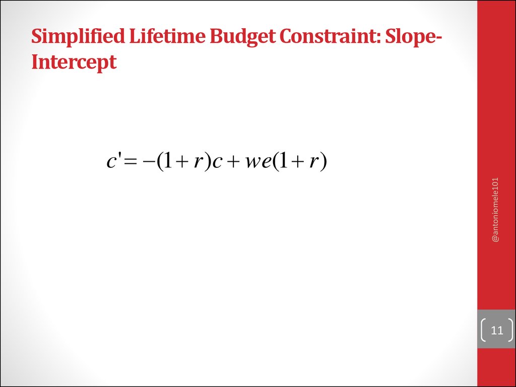 Simplified Lifetime Budget Constraint: Slope-Intercept