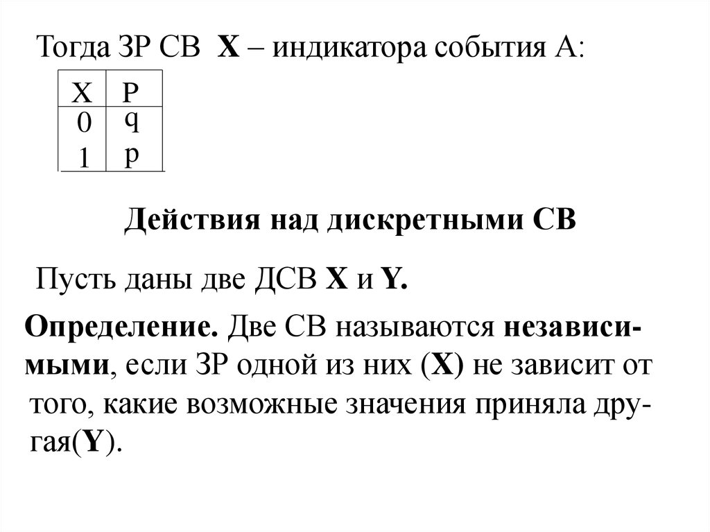 Какие из следующих событий являются случайными. Математические операции над ДСВ. Операции над дискретными случайными величинами. Случайные величины действия над св. ДСВ св х называется МО.