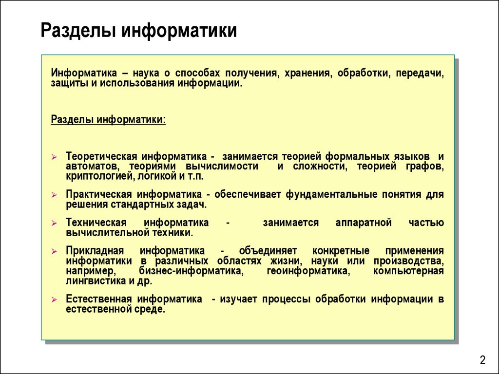 Разделы информатики