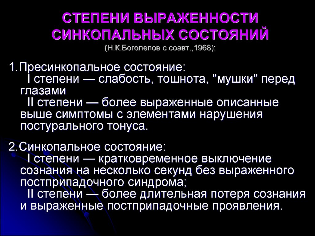 Синкопальное состояние карта