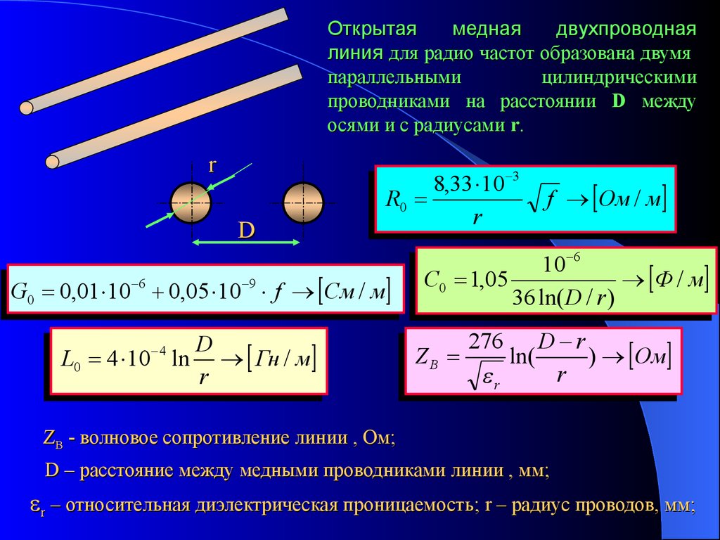 Какой длины медная. Волновое сопротивление длинных линий формула. Сопротивление двухпроводной линии. Волновое сопротивление линии передачи формула. Волновое сопротивление двухпроводной линии формула.