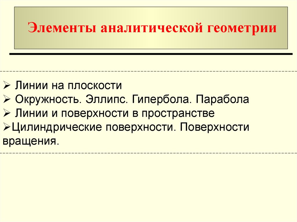 Элементы сообщения. Элементы аналитической геометрии.