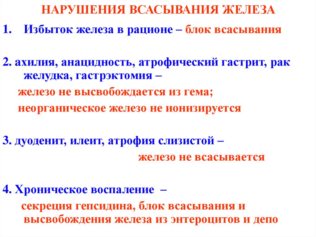 Нарушение всасывания. Нарушение всасывания железа. Нарушение всасывания железа причины. Нарушение функции всасывания железа. Препараты нарушающие всасывание железа.