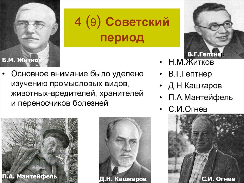 Советский период представители. Кашкаров вклад в экологию. Советский период. Млекопитающие советского Союза Гептнер. Д Н Кашкаров вклад в зоологию.