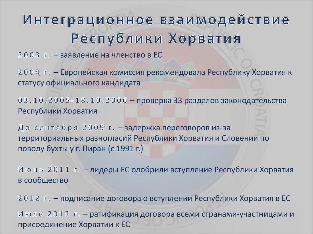 Интеграционное взаимодействие Республики Хорватия